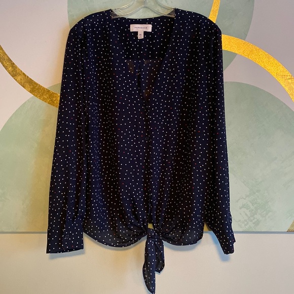 POPSUGAR Tops - Pop Sugar Navy Polka Dot Blouse